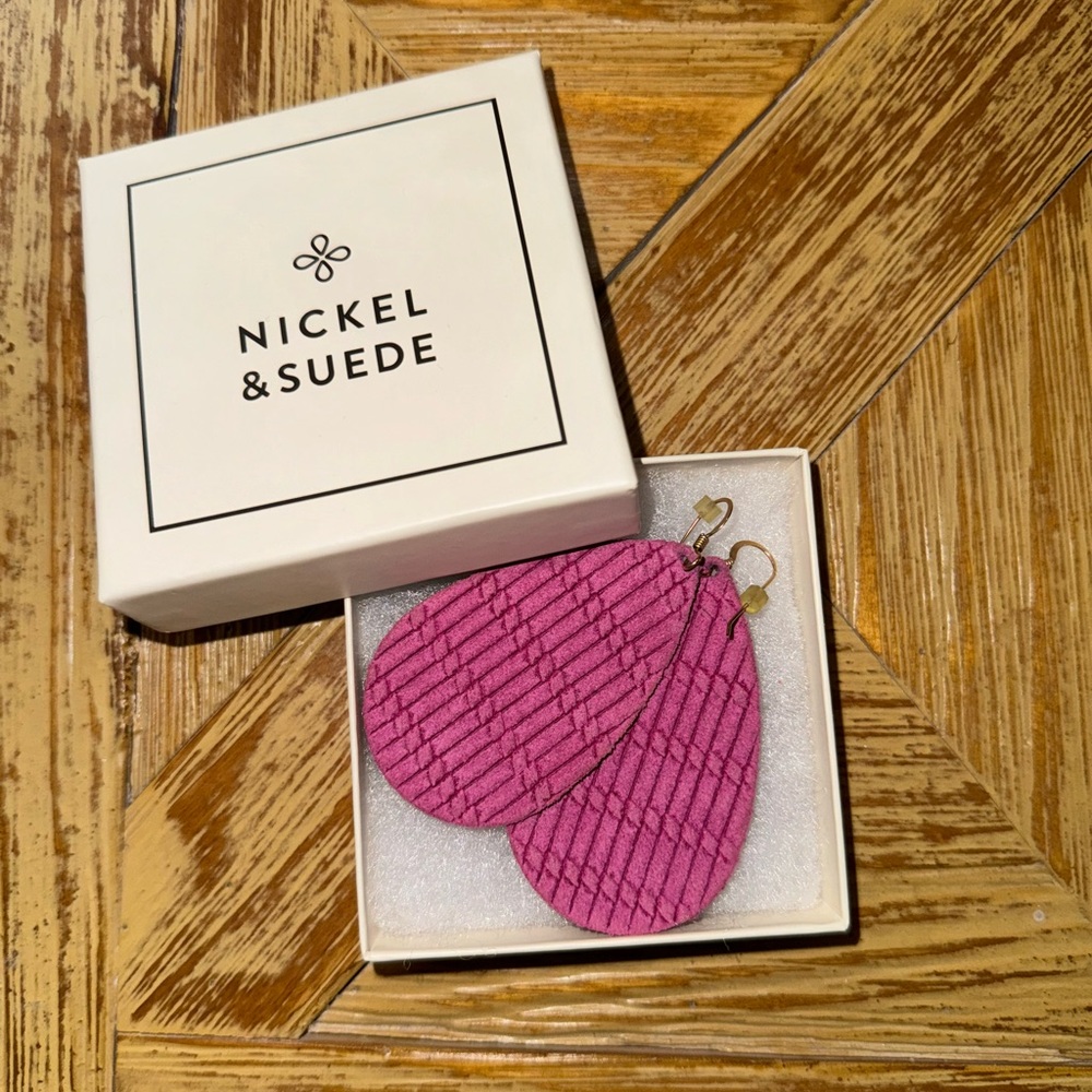 Nickel & Suede Pink Teardrop Earrings